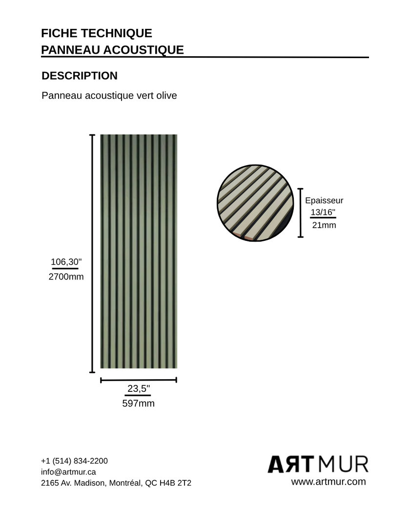 Panneau acoustique coloré vert olive | Artmur