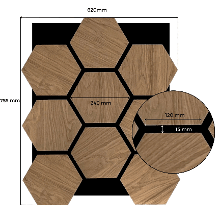 HexaMur chêne naturel sur feutre noir