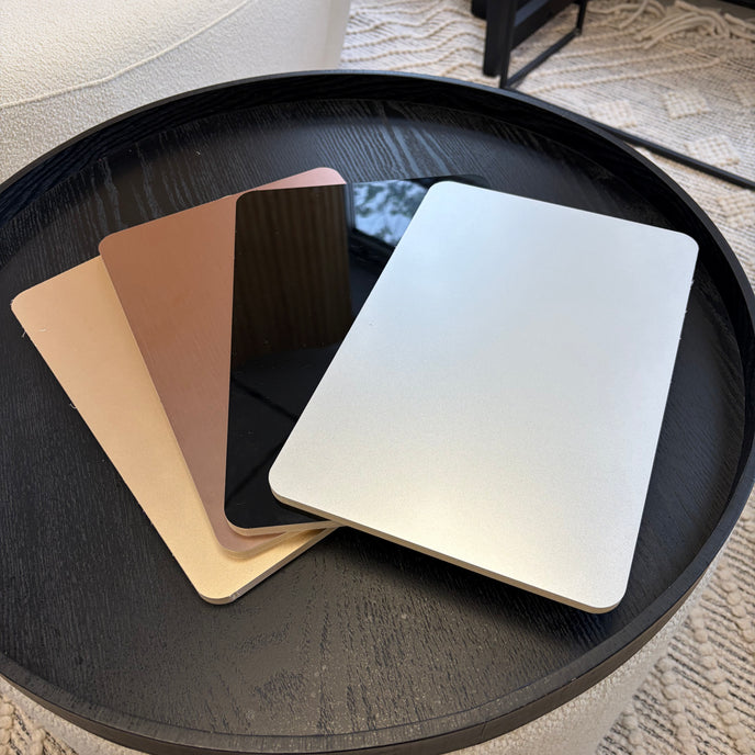 Panneau mural Métal Chromé Artmur — acier inoxydable, finitions argent, miroir noir, rose gold et or