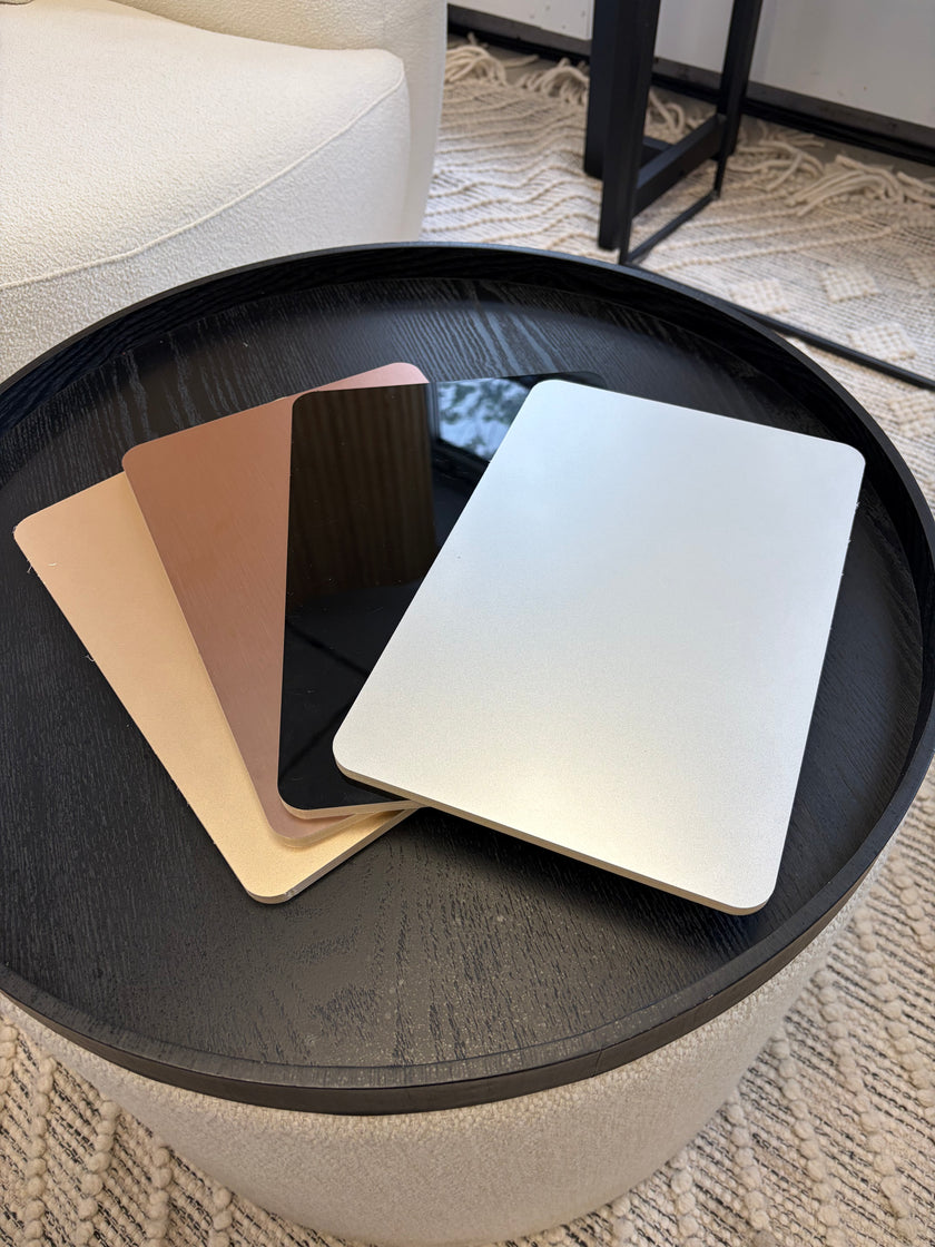 Panneau mural Métal Chromé Artmur — acier inoxydable, finitions argent, miroir noir, rose gold et or