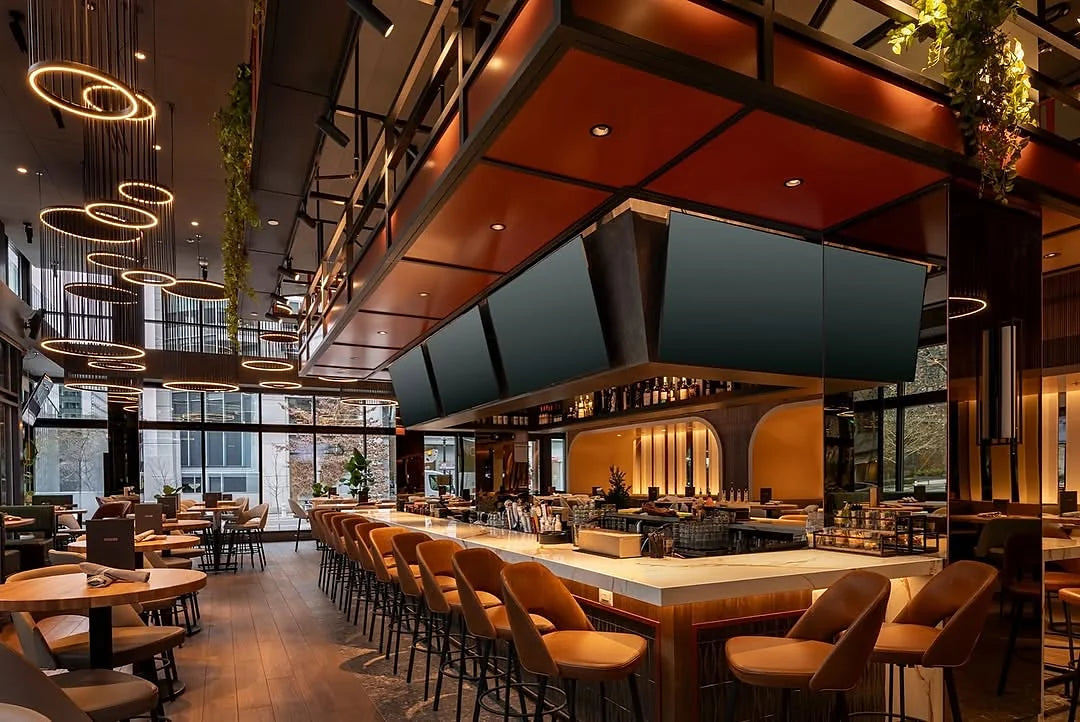 Restaurant Moxies — aménagement intérieur, panneaux muraux Artmur