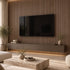 Living room with a TV wall in the walnut Mini slat SuperFlex flexible panel