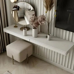 White Linéapur Concave L PVC wall panels behind a vanity