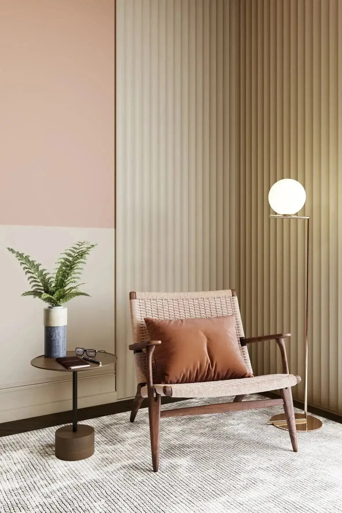 Panneau mural PVC Linéapur Concave L peint en sable dans un salon