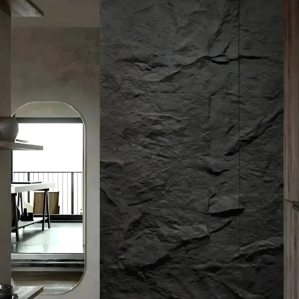 Mur en pierre décorative intérieure, panneau flexible effet roche montagne noir en poussière de roche | Artmur